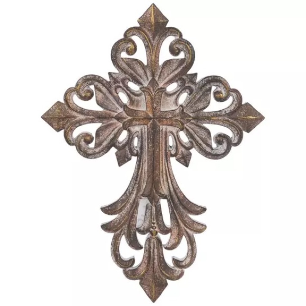NWOT ~ Gray & Gold Ornate Layered Wall Cross